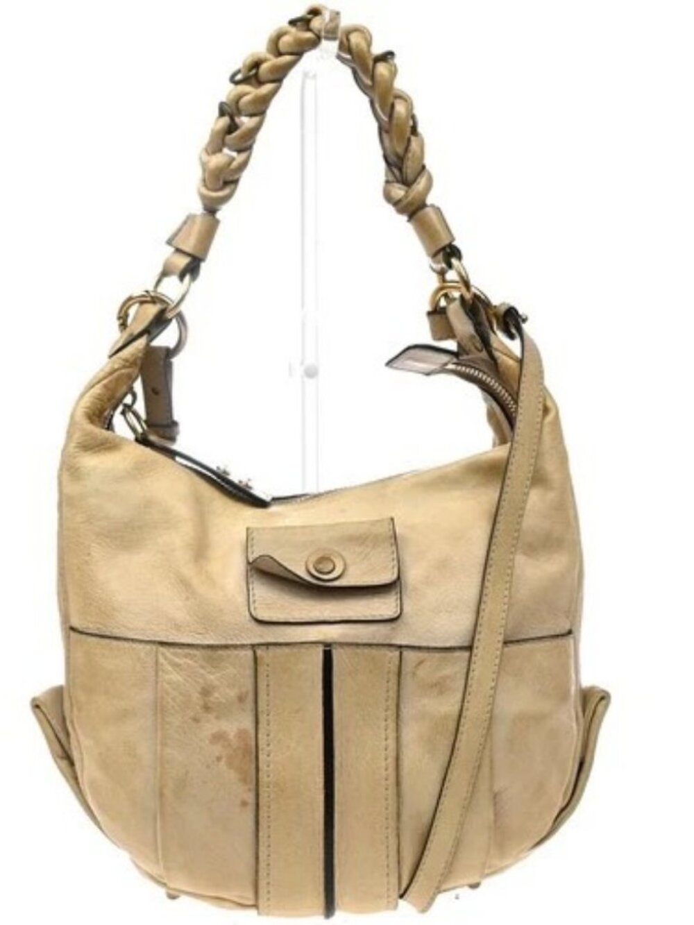 CHLOE Logo Eloise Hobo Half Moon Shoulder Hand Bag Leather Beige GHW 66KD433
